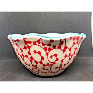 Pioneer Woman Flea Market Scalloped Edge Serving 7.75" Bowl Red Swirl